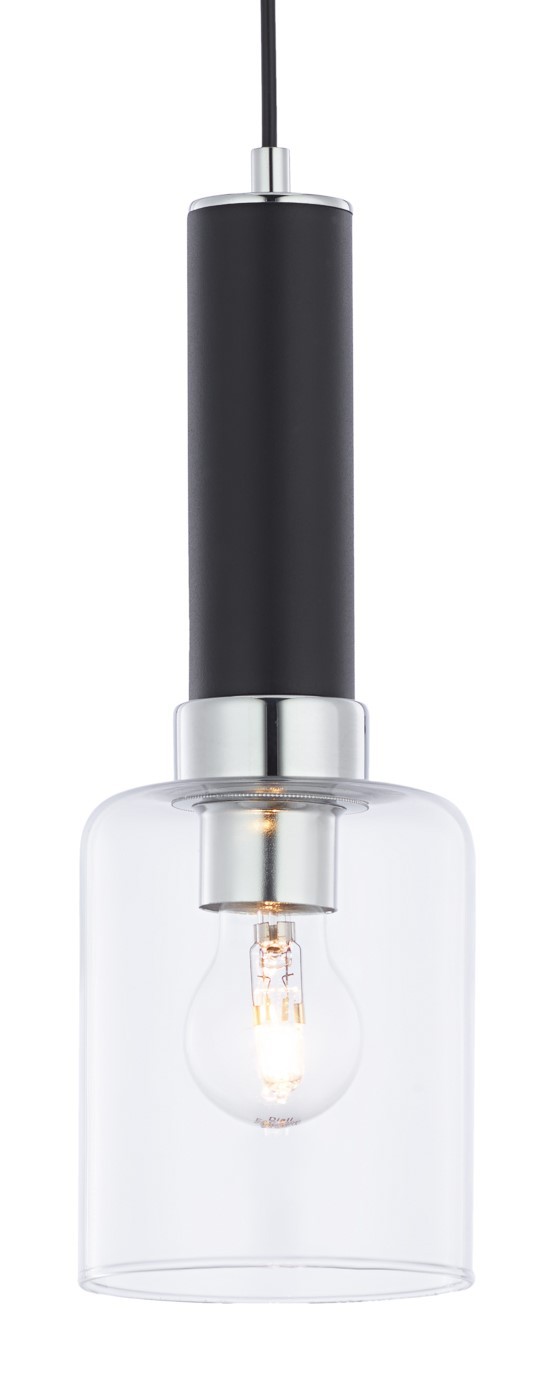 Lampa Wisząca TULUZA Czarny Srebrny Szklany Klosz 1xE27 12 cm