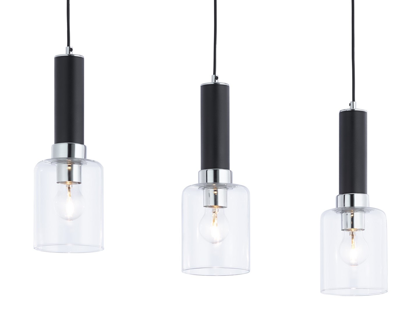 Lampa Wisząca TULUZA Czarny Srebrny Szklane Klosze 3xE27