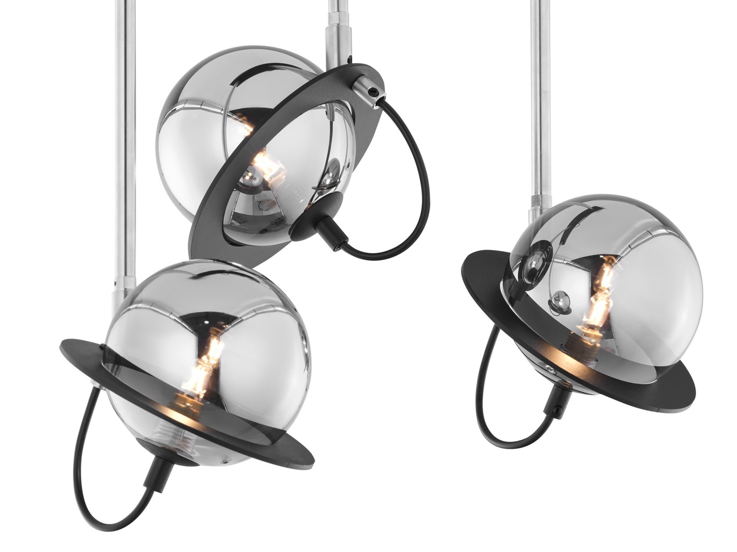 Lampa sufitowa PLANET Czarny Srebrny Szklane Klosze Listwa 3xG9