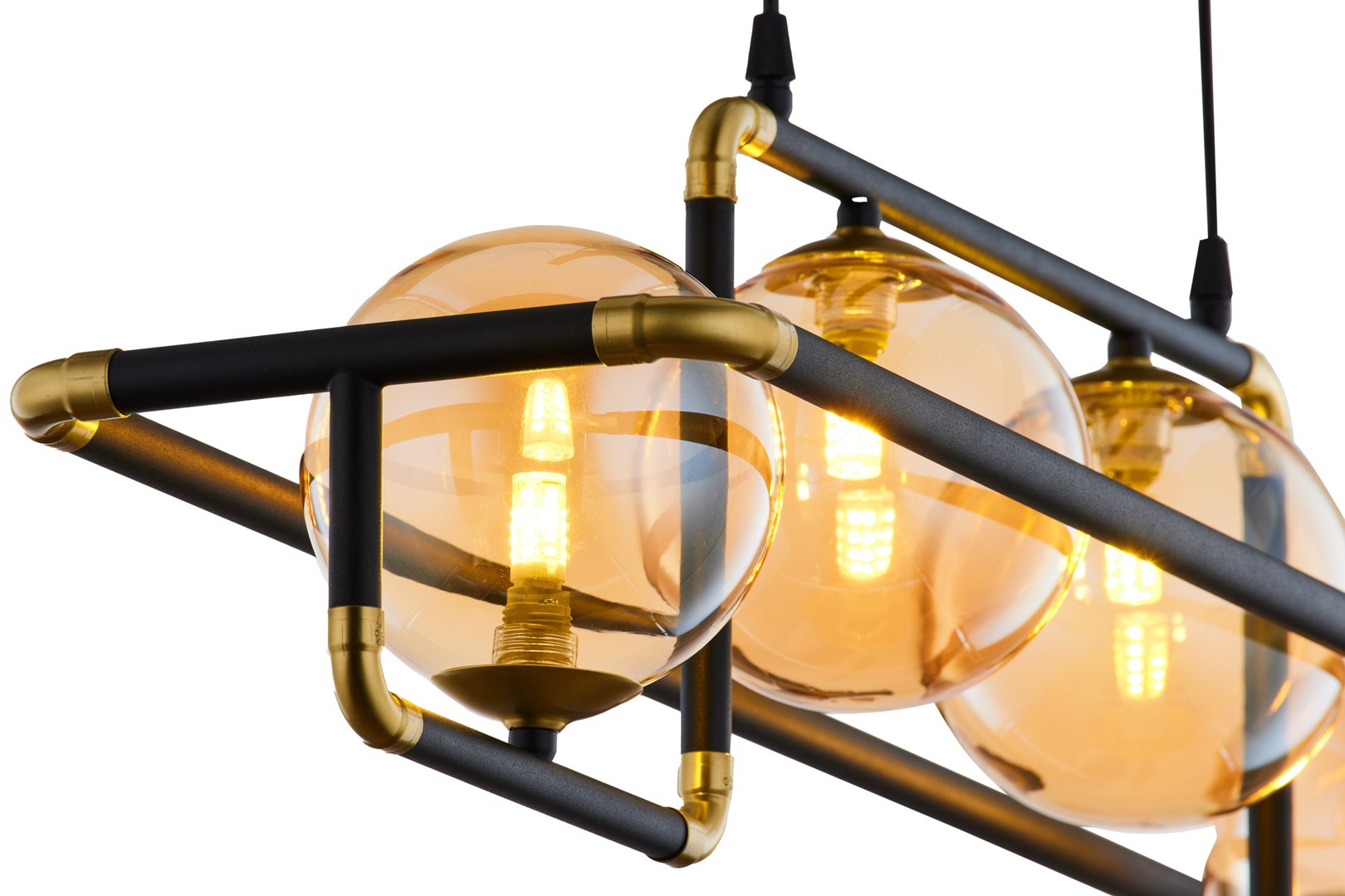 Lampa Wisząca ZAFRA Czarny Bursztynowy Szklane Klosze 4xG9