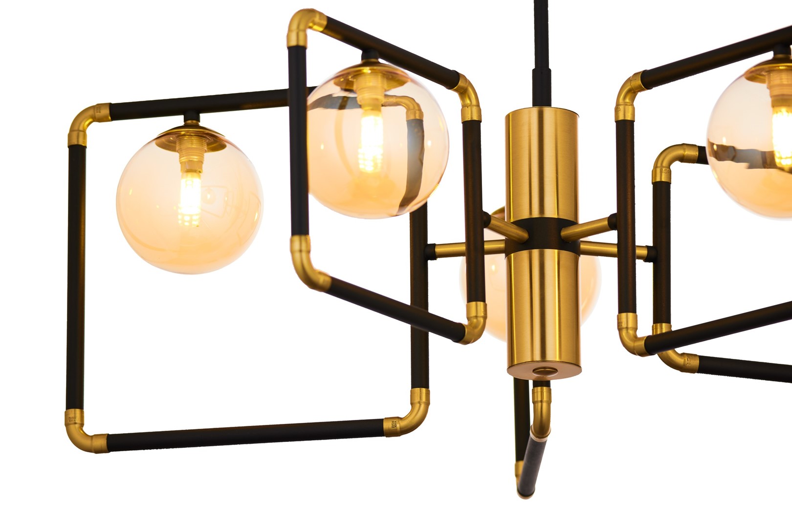 Żyrandol IBRA Czarny Bursztynowy Szklane Klosze 5xG9