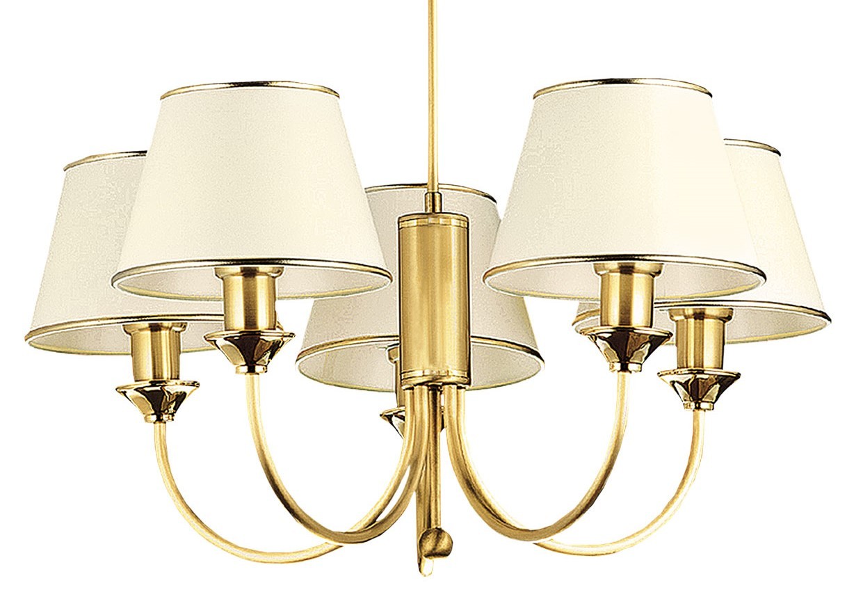 Żyrandol CLASSIC Złoty Beżowy Abażury 5xE27
