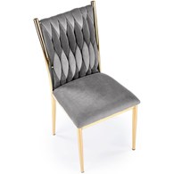 Krzesło tapicerowane K-436 popiel welurNogi ze stali chromowanej w kolorze złotym, obicie wykonane z wysokiej jakości welurowej tkaniny, stanowić będzie eleganckie uzupełnienie wystroju salonu lub jadalni