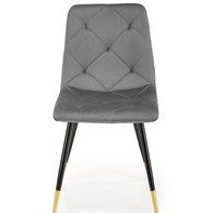 Krzesło tapicerowane K-438 popiel welur Stalowe nogi w kolorze czarno złotym, obicie wykonane z wysokiej jakości welurowej tkaniny, stanowić będzie eleganckie uzupełnienie wystroju salonu lub jadalni