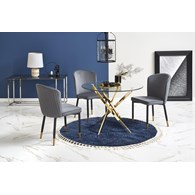 Krzesło tapicerowane K-446 popiel welur Stalowe nogi w kolorze czarno złotym, obicie wykonane z wysokiej jakości welurowej tkaniny, stanowić będzie eleganckie uzupełnienie wystroju salonu lub jadalni
