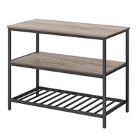 Stolik pomocniczy kuchenny szaro-czarny Kuchenny stolik pomocniczy wykonany ze stalowej ramy i płyt MDF  z 3 poziomami w szaro-czarnej kolorystyce w stylu LOFT, przemysłowym