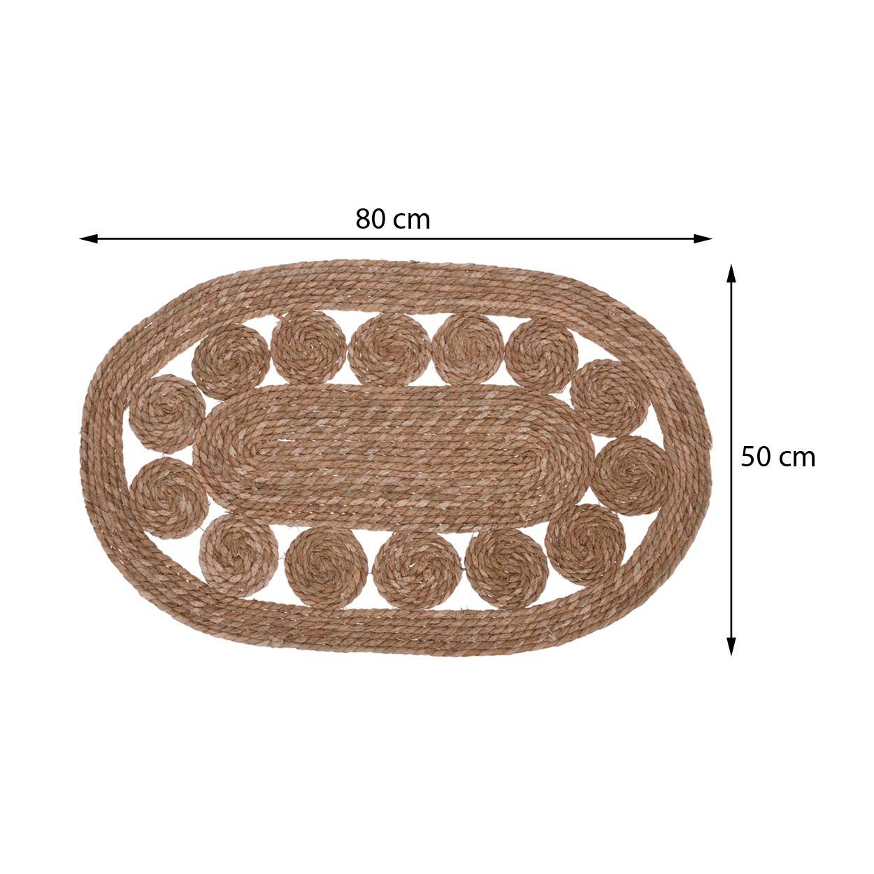 Dywan z traw morskich wzór koła 80x50 cm Mata podłogowa owalna w ażurowy wzór, naturalny materiał, minimalistyczny i elegancki design