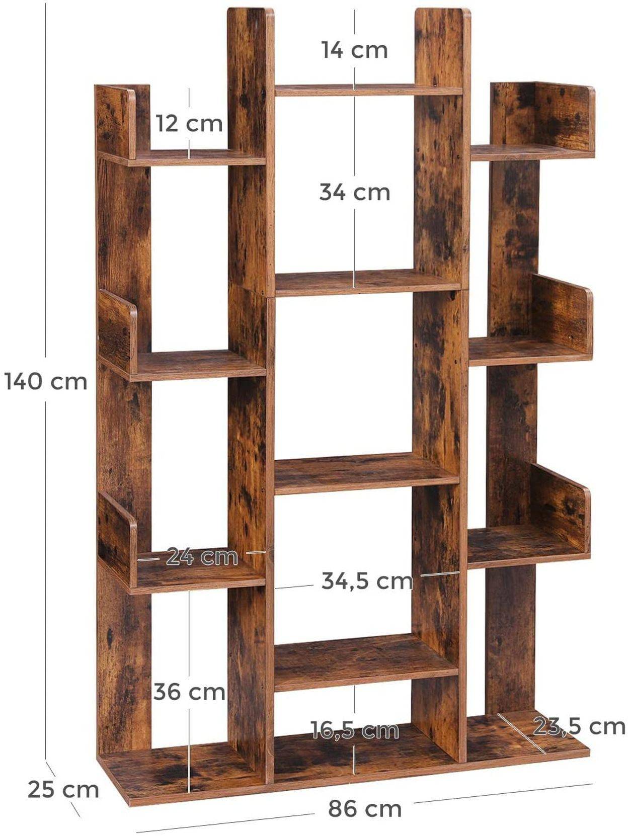 Regał wolnostojący duży brązowy 140 cm Duży regał wolnostojący na książki, kwiaty, zdjęcia, zabawki i ozdoby w kolorze rustykalnego brązu, vintage.