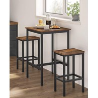 Komplet stół z 2 krzesłami barowymi LOFT Zestaw z wysokim blatem kuchennym i dwoma krzesłami barowymi w rustykalnej kolorystyce brązowo-czarnej do kuchni, jadalni, salonu