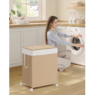 Beżowy mobilny kosz na pranie 2 x 50 L