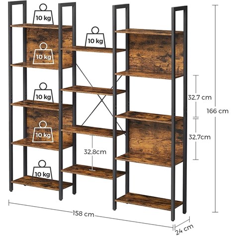 Regał podwójny na książki 156 cm LOFT Wykonany z metalu i solidnej płyty MDF, praktyczny i wytrzymały regał w stylu rustykalnym oraz LOFT