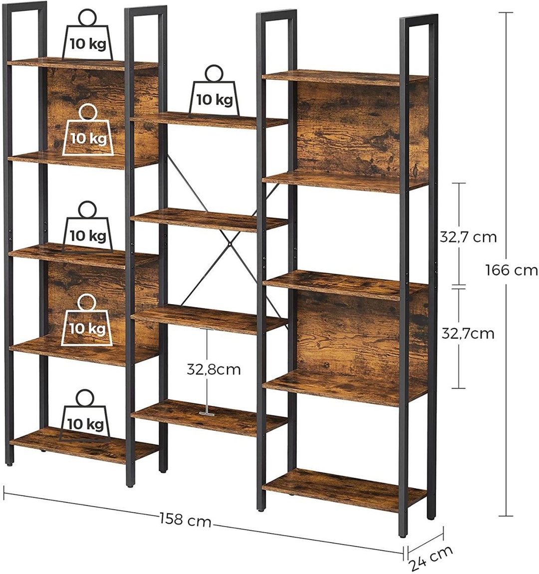 Regał podwójny na książki 156 cm LOFT Wykonany z metalu i solidnej płyty MDF, praktyczny i wytrzymały regał w stylu rustykalnym oraz LOFT