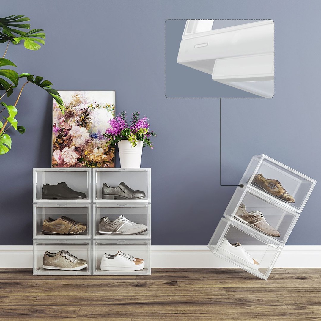 Organizer na buty zabawki 3 pudełka Przezroczysty modułowy organizer na buty, zabawki lub dodatki do organizacji przestrzeni z 3 zamykanymi pudełkami wykonanych z tworzywa sztucznego