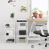 Organizer na buty lub zabawki 6 pudełek Modułowy organizer na buty lub zabawki - 6 przezroczystych, zamykanych pudełek o wym. wewnętrznych: 33,5 x 25,5 x 19 cm