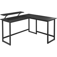 Biurko narożne czarne z półką na monitor Eleganckie biurko narożone w kolorze czarnym, z dodatkową półką na monitor.