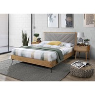 Łóżko Margarita 160x200 cm popielate Wysokiej jakości popielata tkanina, okleina w kolorze naturalnym, bez materaca, mebel do samodzielnego montażu