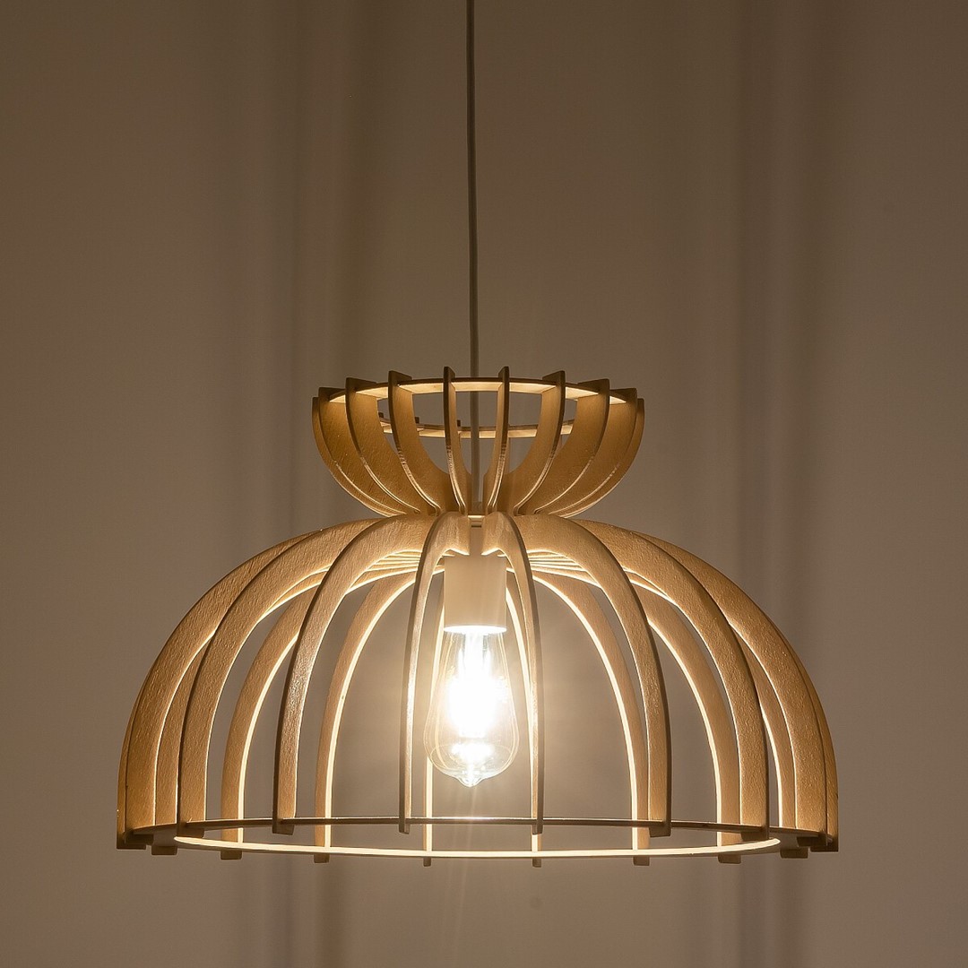 Lampa Wisząca KYMI Brązowy Drewniany Klosz 1xE27 48cm