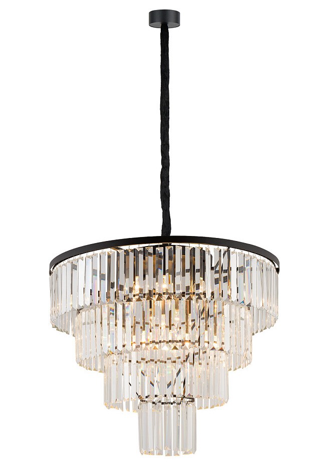 Żyrandol CRISTAL Czarny Szklane Kryształy 12xE14 71cm