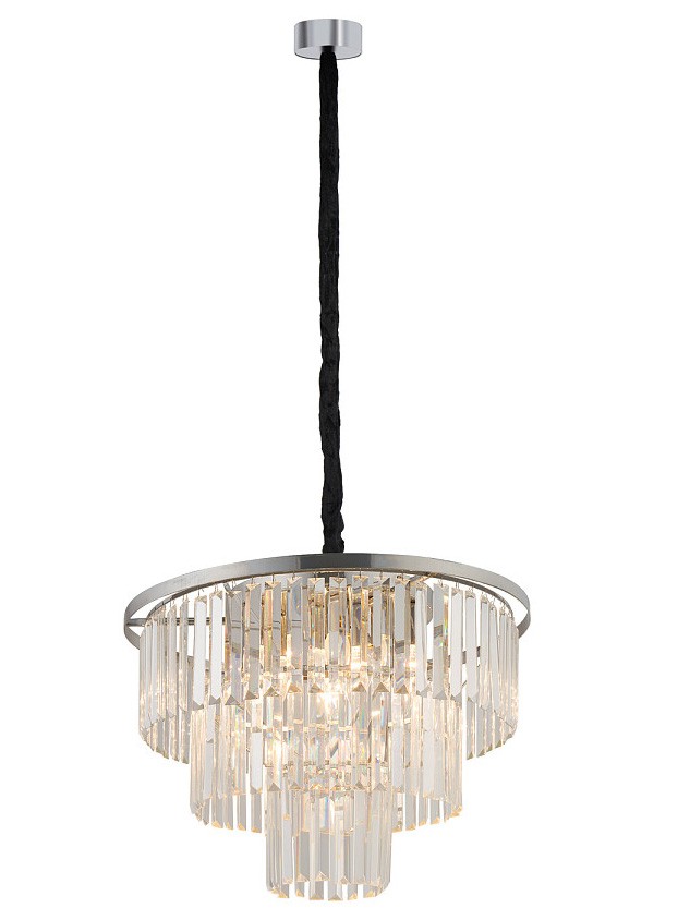 Żyrandol CRISTAL Srebrny Szklane Kryształy 9xE14 56cm