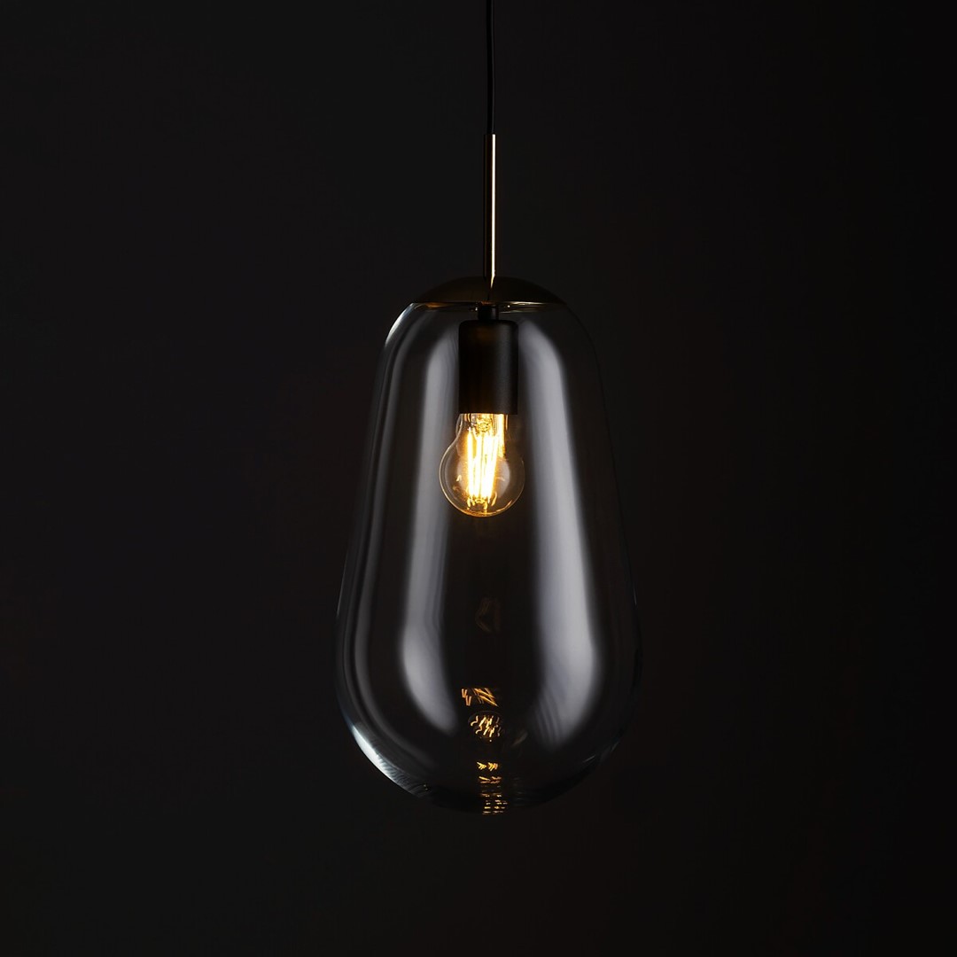 Lampa Wisząca PEAR M Czarny Złoty Szklany Klosz 1xE27 22cm