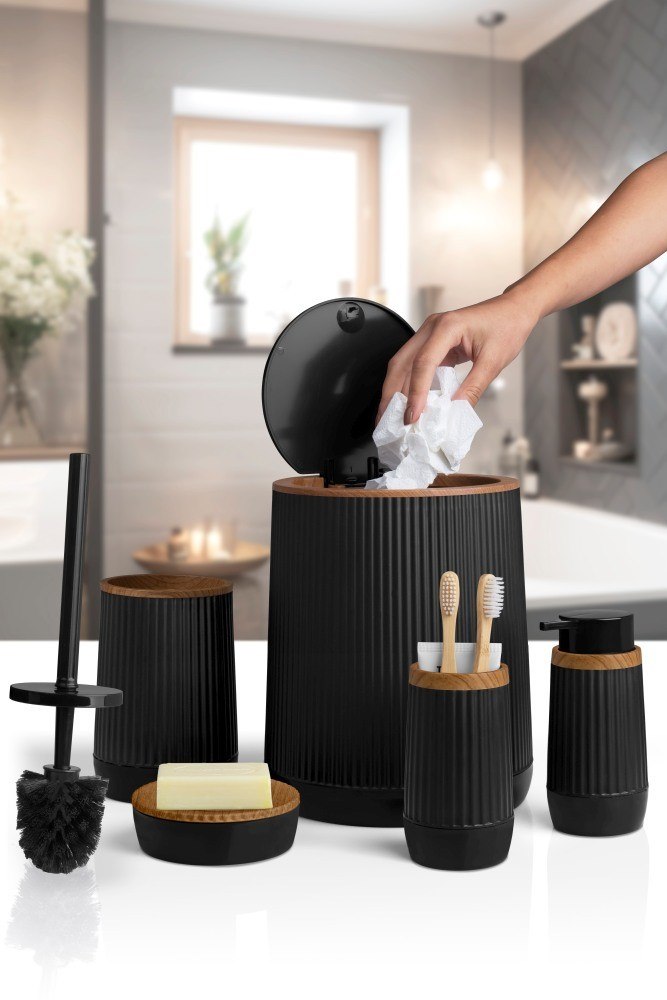 Zestaw łazienkowy 5 el Nida czarny drewno