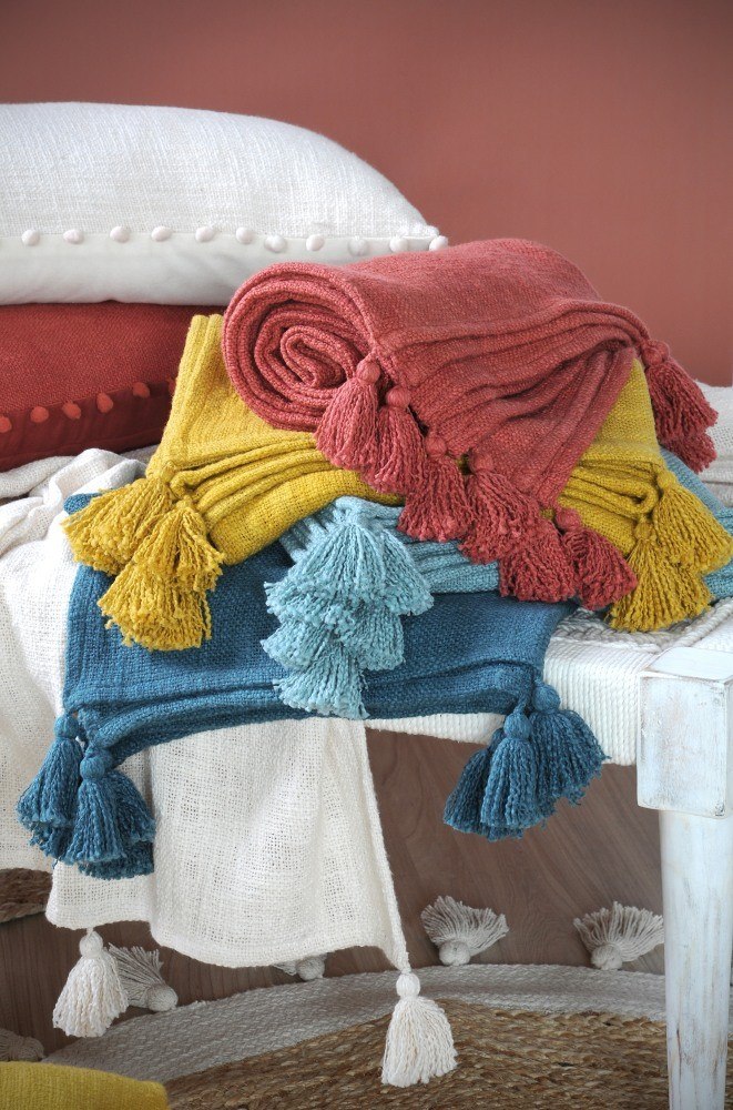 Koc SANCHEZ 125x150 musztardowy chwosty