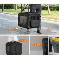 Czarna torba transportowa dla psa i kota Składany transporter wykonany z metalowej konstrukcji, wodoodpornej tkaniny Oxford, miękką podkładką ze sztucznym futerkiem, 3 drzwiami i 2 kieszonkami na zamek błyskawiczny