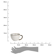 Kubek ceramiczny Queen 400 ml wzór 2 Elegancki, pojemny kubek do kawy i herbaty, wykonany z ceramiki z wytłaczanym wzorem i dekoracyjną obręczą w kolorze złoto miedzianym o pojemności 400 ml