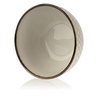 Miska ceramiczna Queen 650 ml wzór 4 Elegancka salaterka, miseczka, wykonana z ceramiki z wytłaczanym wzorem i dekoracyjną obręczą w kolorze złoto miedzianym o pojemności 650 ml i wymiarach: 7,6x14 cm