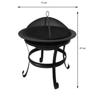 Palenisko ogrodowe stalowe 75 cm Duży koksownik, grill z pokrywą wykonany ze stali w kolorze czarnym, średnica 75 cm