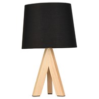 Lampka stojąca trójnóg czarna 29 cm Klasyczna, elegancka lampka nocna na 3 drewnianych nogach z czarnym abażurem o wysokości 29 cm