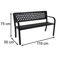 Ławka ogrodowa metalowa czarna 119 cm Ławka wykonana z metalu w kolorze czarnym na taras, balkon, do ogrodu o wymiarach: 119x50xh75 cm